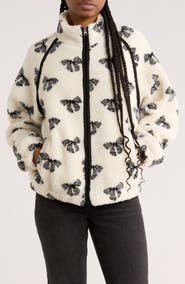 INTERNATIONAL DESIGNER Bow Faux Shearling Zip Jacket