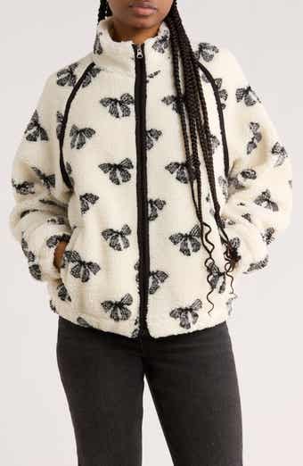 INTERNATIONAL DESIGNER Bow Faux Shearling Zip Jacket