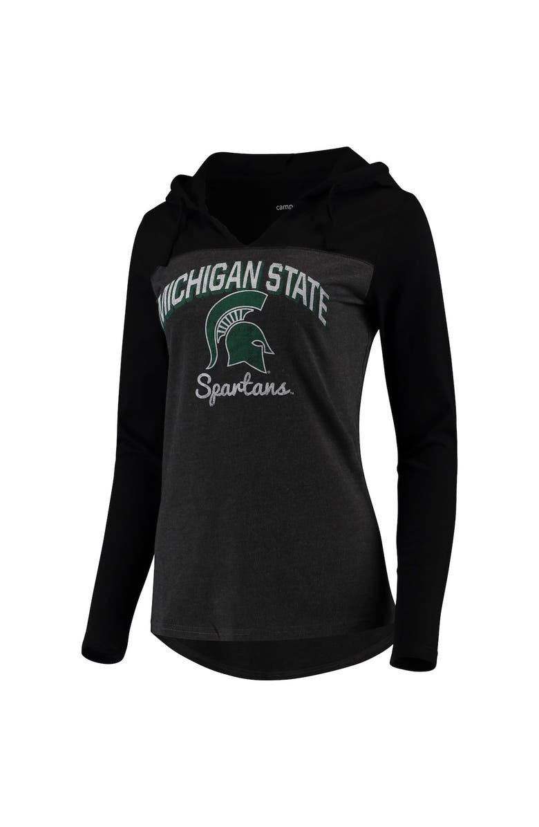 CAMP DAVID Women's Charcoal Michigan State Spartans Knockout Color Block Long Sleeve V-Neck Hoodie T-Shirt, Alternate, color, 