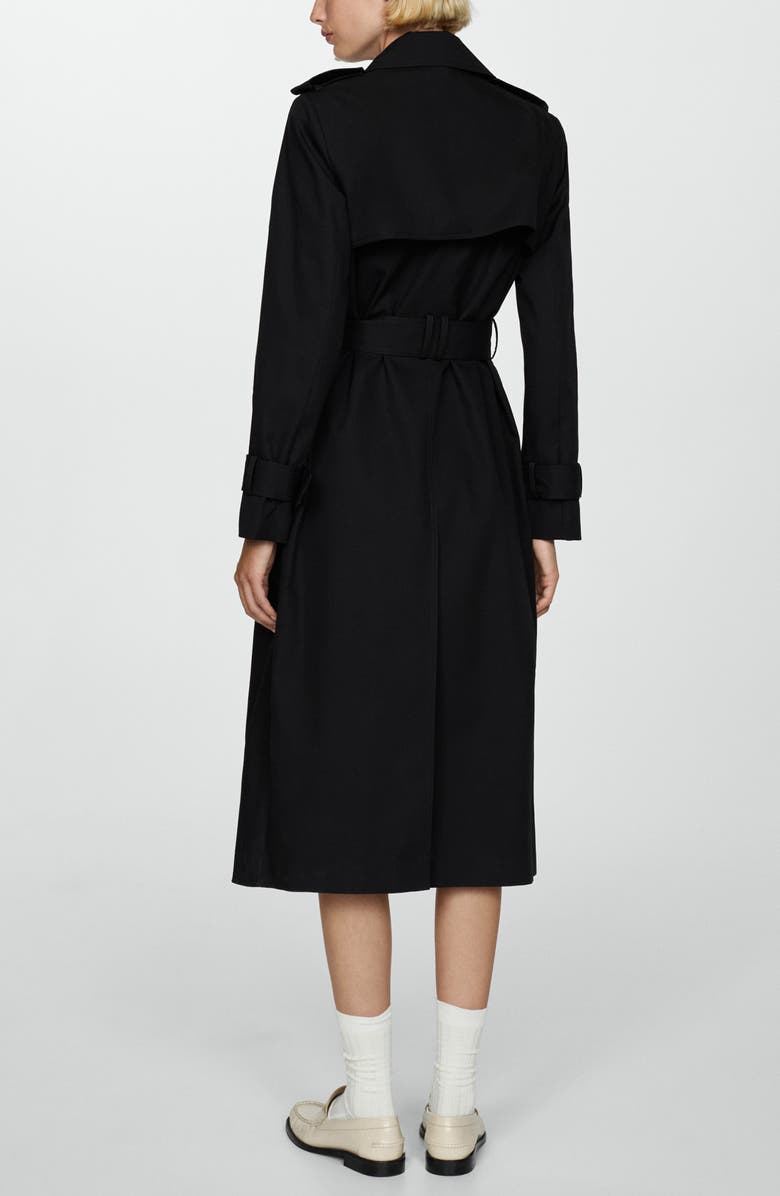 MANGO Double Breasted Cotton Trench Coat, Alternate, color, Black