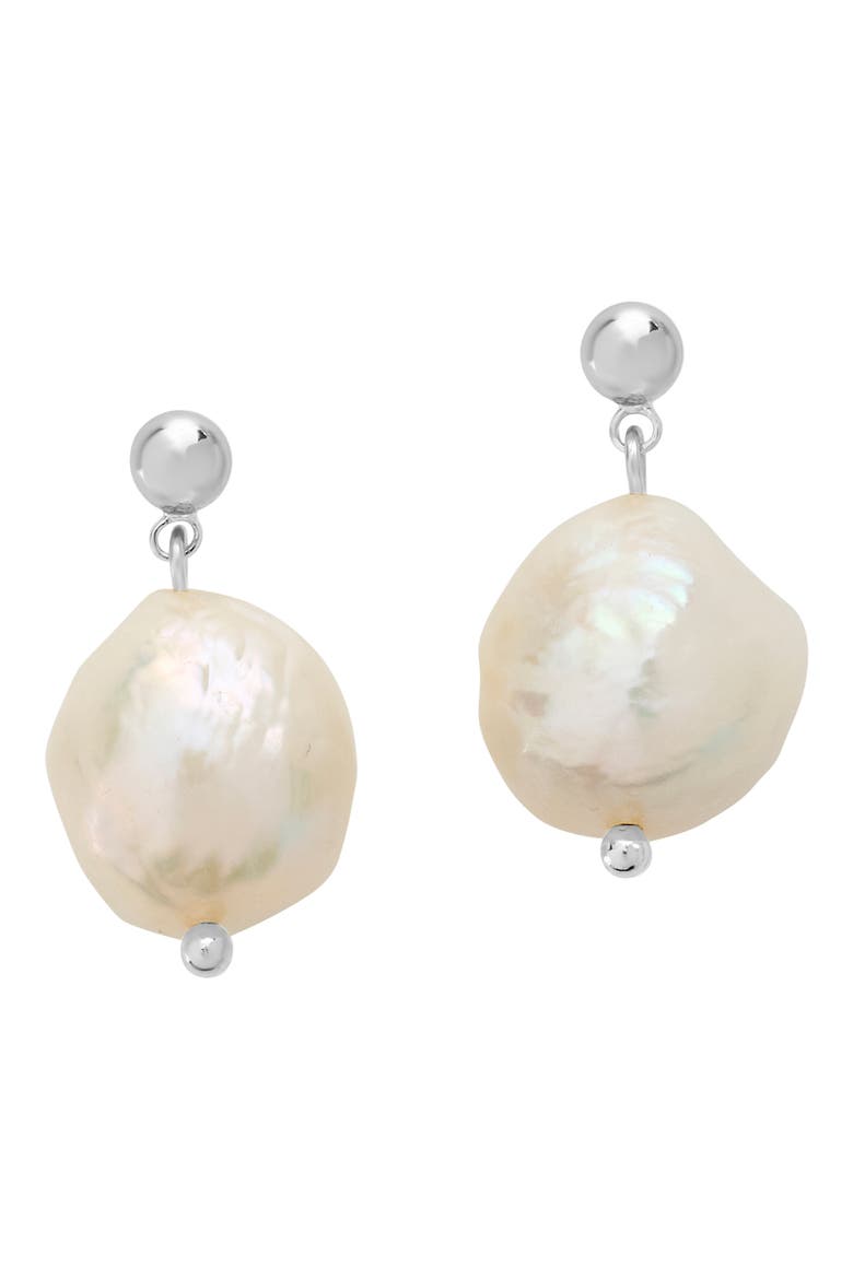 Natural Pearl Drop Stud Earrings, Main, color, SILVER