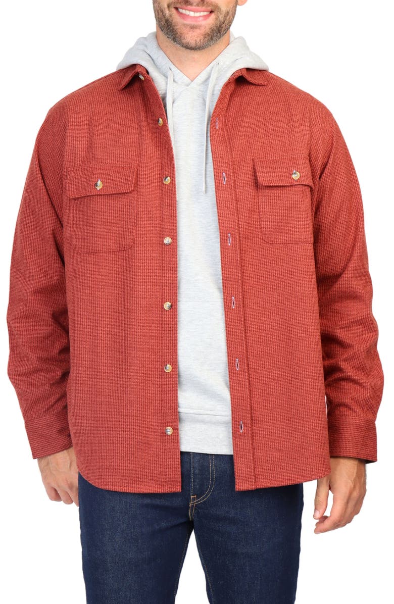 TailorByrd Micro Houndstooth Overshirt with Faux Suede Trim, Alternate, color, Burnt Orange