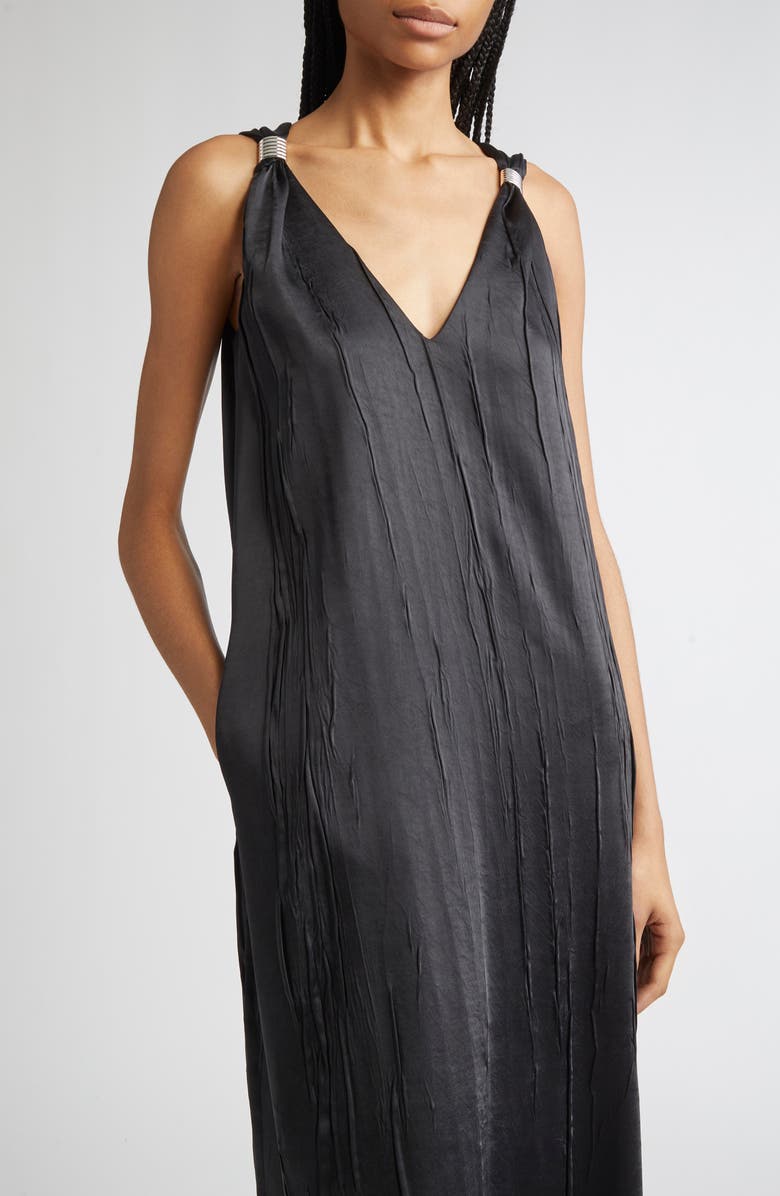 Brandon Maxwell The Keke Deep V-Neck Satin Maxi Dress, Alternate, color, Black