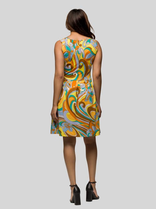 24seven Comfort Apparel Maternity Yellow Paisley Sleeveless Pleated Knee Length Pocket Dress In Multi