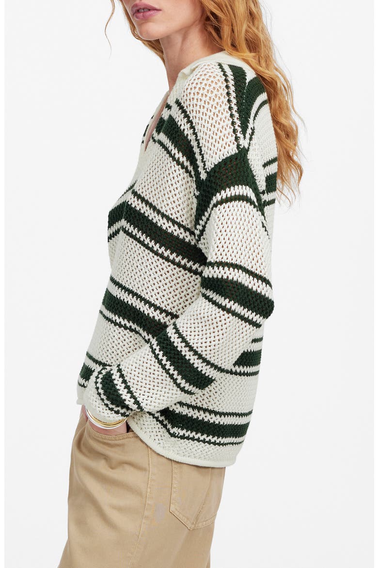 Stripe Johnny Collar Open Stitch Sweater, Alternate, color, SUMMIT GREEN STRIPE