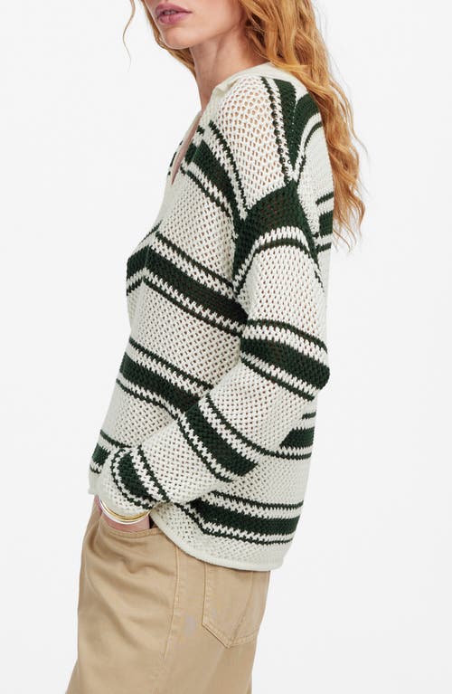 Madewell Open-stitch Johnny Collar Sweater In Summit Green Stripe