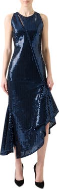 Akris Sequin Chiffon Asymmetric Dress