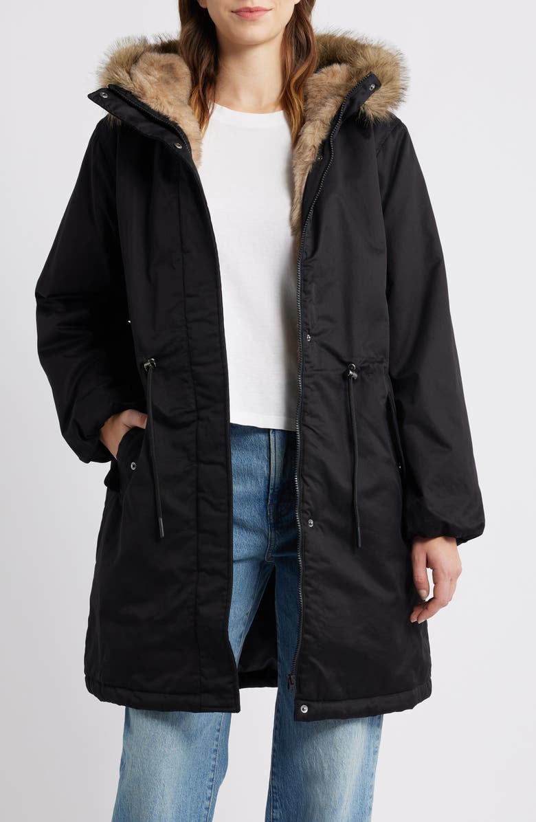 Brooklyn Industries Faux Fur Trim Parka, Alternate, color, Black