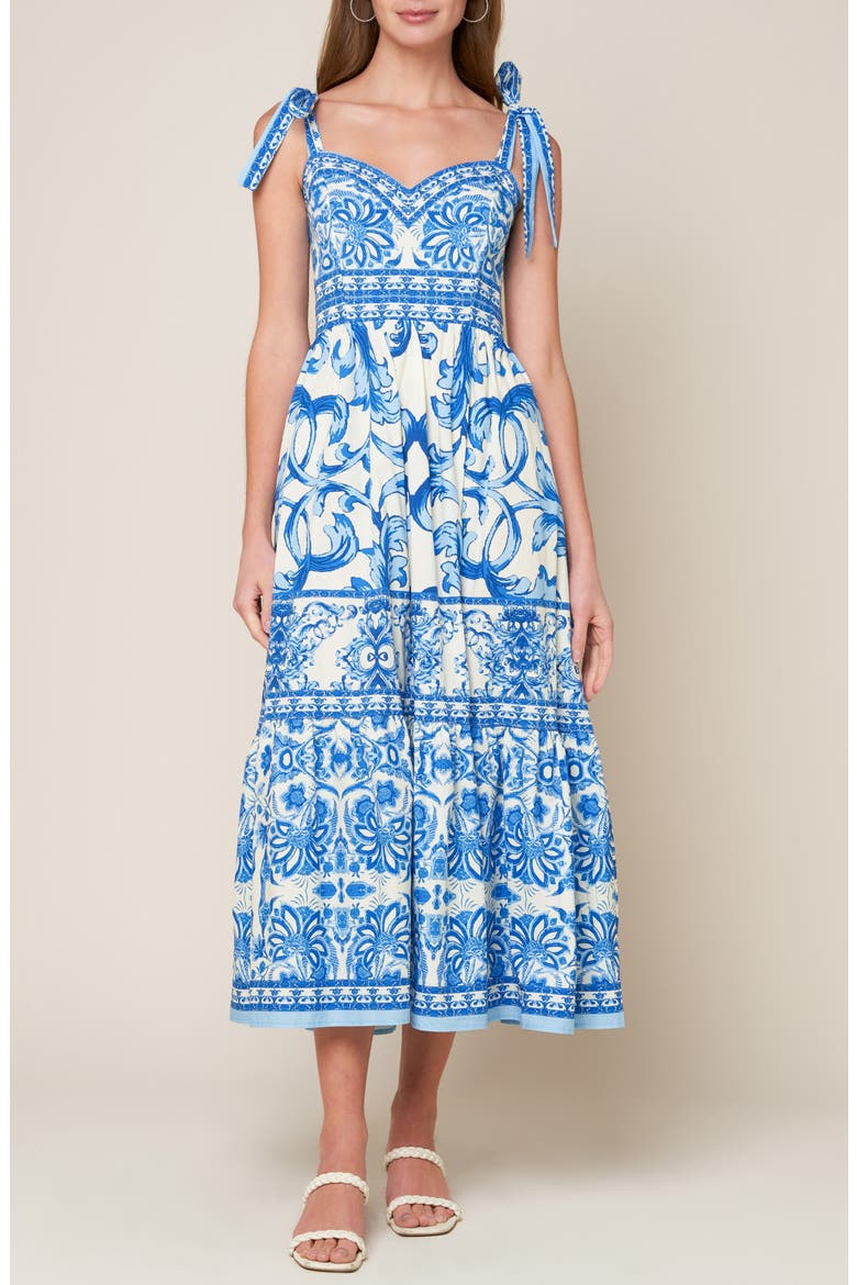 Sweetheart Neck Bow Tie Strap Maxi Dress, Main, color, BLUE / COMBO