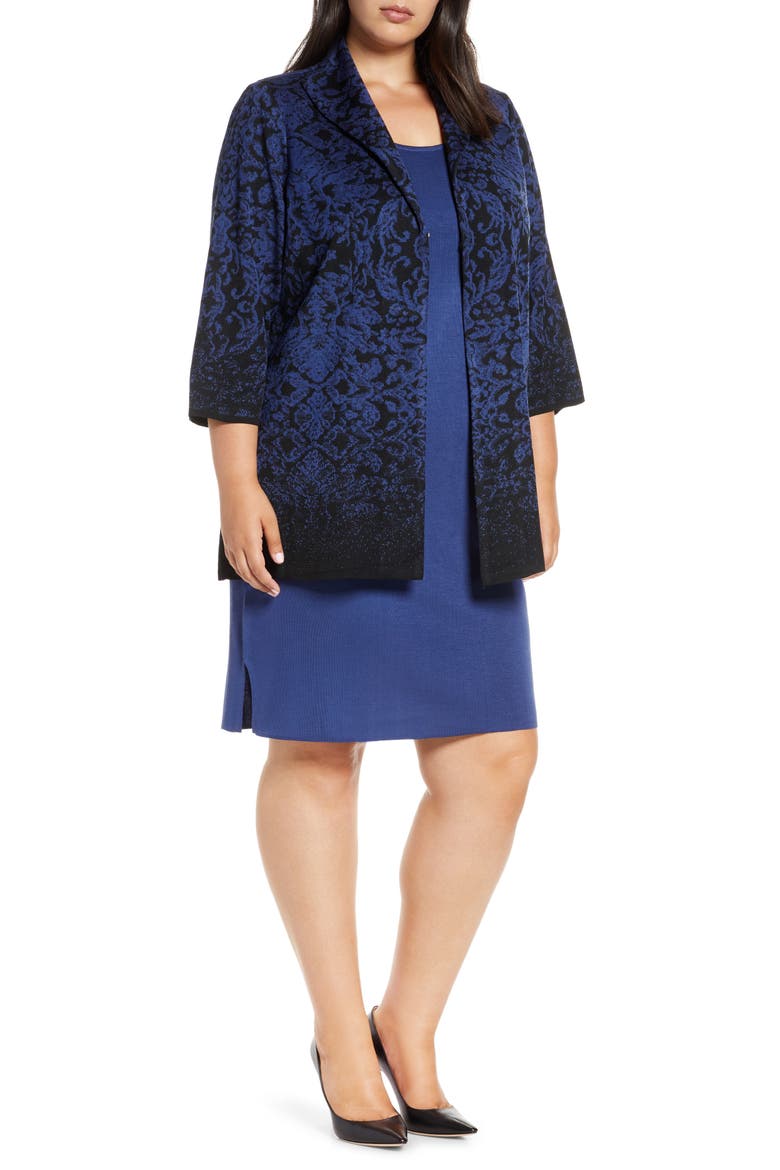 Ombré Floral Knit Jacket, Main, color, BLACK/ SPECTRUM BLUE