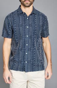 Billy Reid Geo Stitch Short Sleeve Linen Sport Shirt
