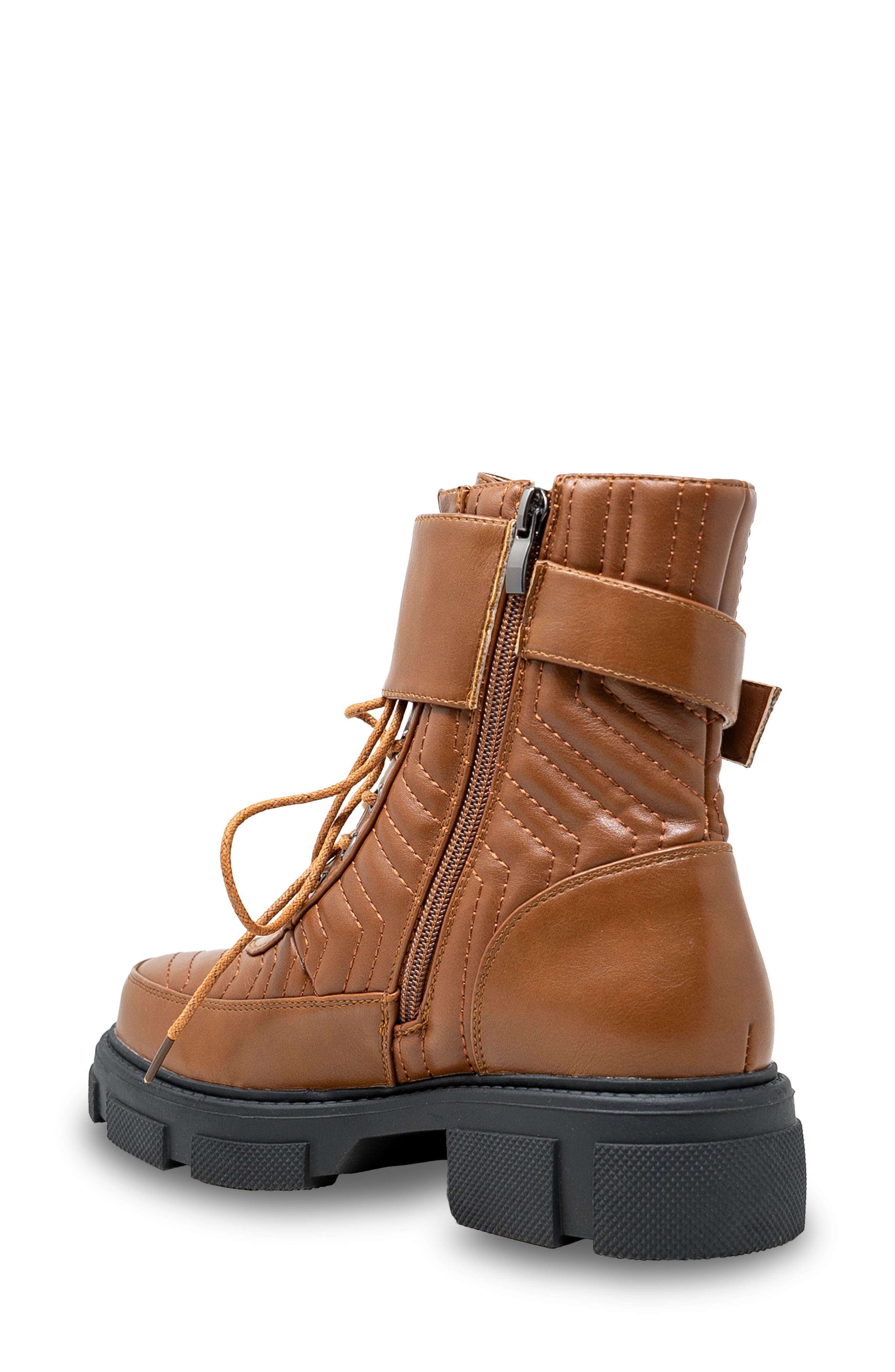 Marveo Quilted Lug Combat Boot, Alternate, color, TAN PU