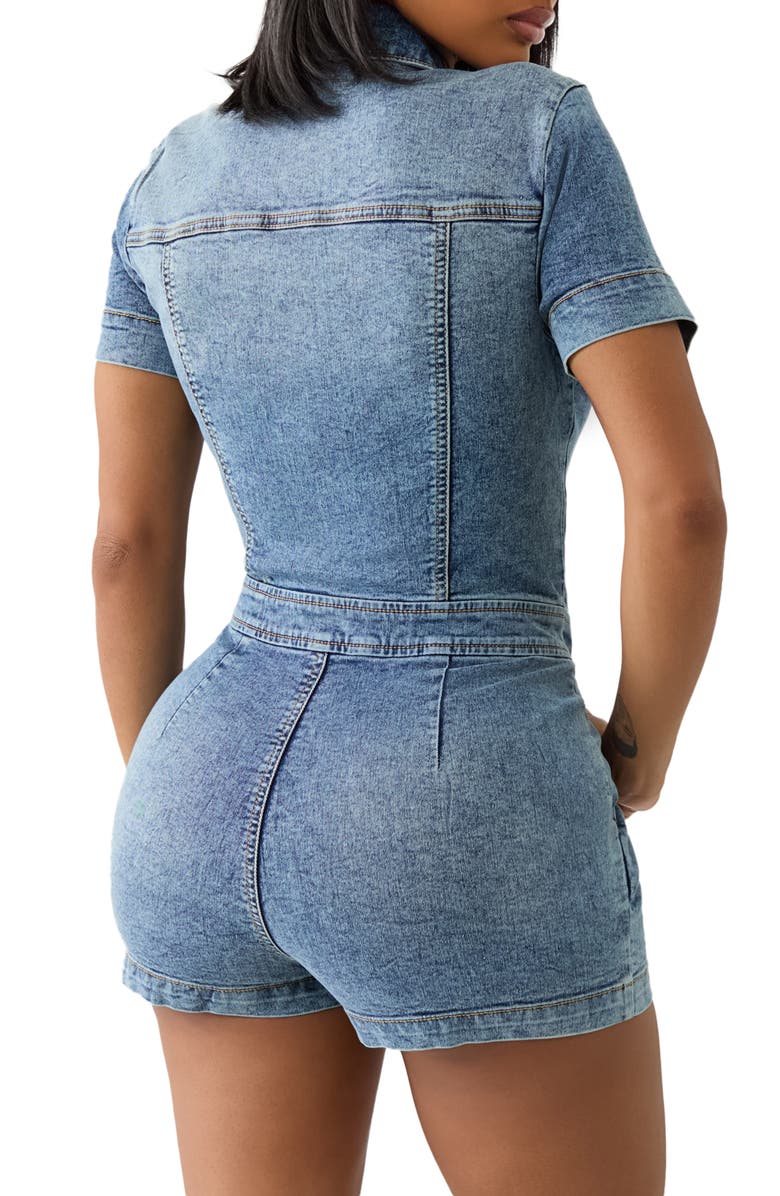 True Religion Zip Denim Romper, Alternate, color,