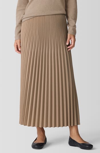 Eileen Fisher Woven Wool Silk A-line Skirt In Nude