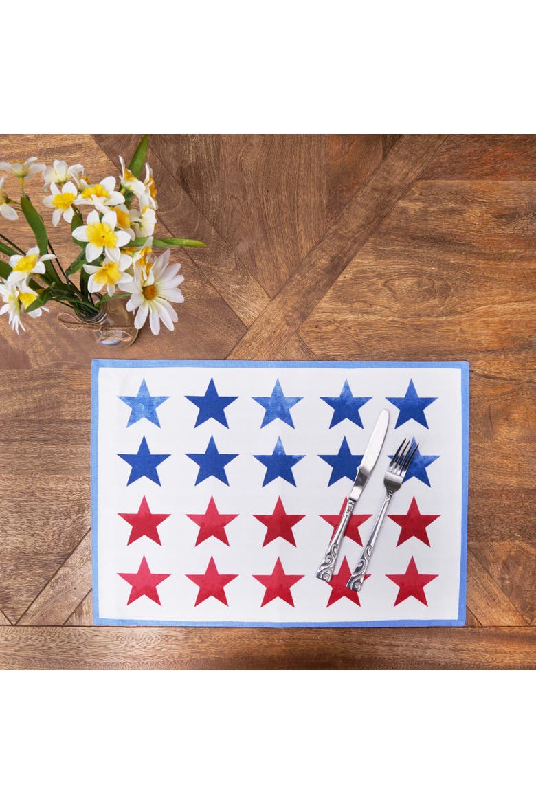 Red White & Pow 100% Cotton Set of 6 Placemats 14" x 20", Alternate, color, Blue