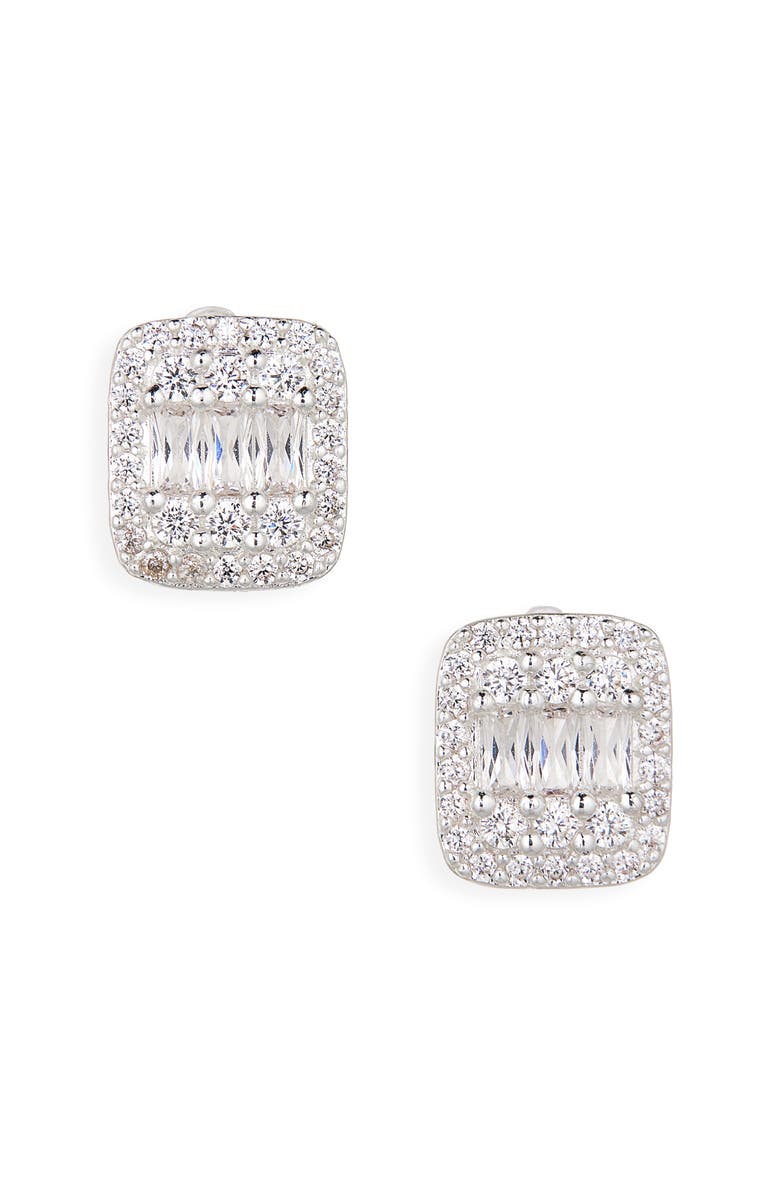 NORDSTROM RACK Cubic Zirconia Emerald Cut Stud Earrings, Main, color, Clear- Silver