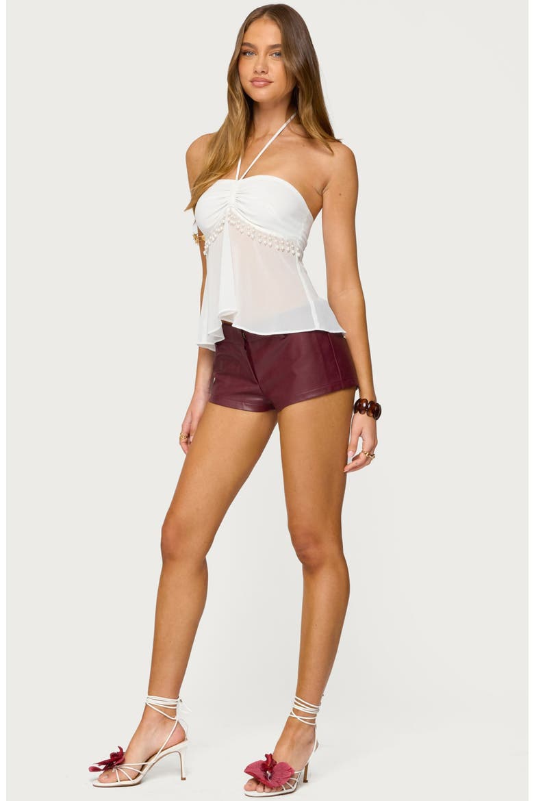 Beaded Sheer Chiffon Babydoll Halter Top, Alternate, color, WHITE