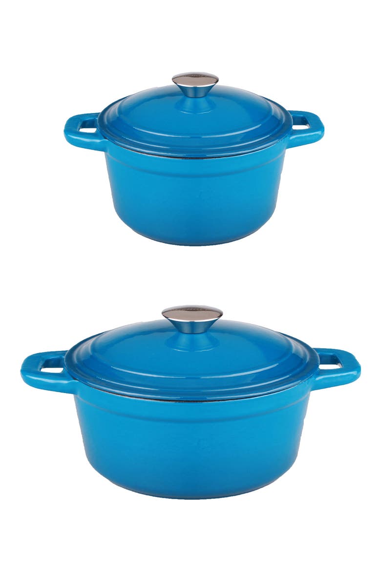 INTERNATIONAL 3 Quart Cast Iron Pot Set - 4 Piece, Main, color, BLUE
