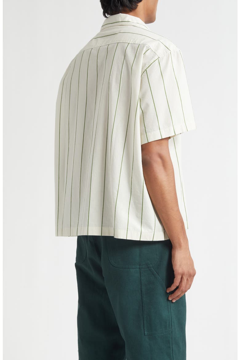 Celery Stripe Short Sleeve Cotton Button-Up Shirt, Alternate, color, GREEN CREAM