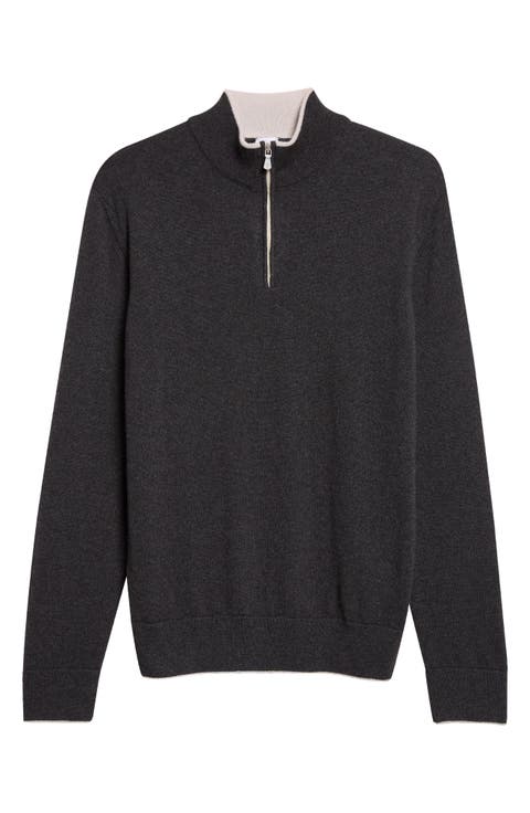 Tipped Cashmere Half Zip Sweater