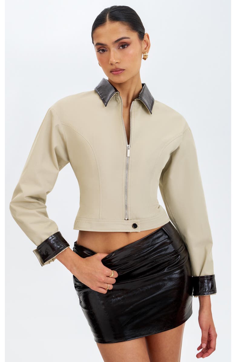 Miss Circle Vivian Faux Leather Low-Rise Mini Skirt, Alternate, color, Mocha