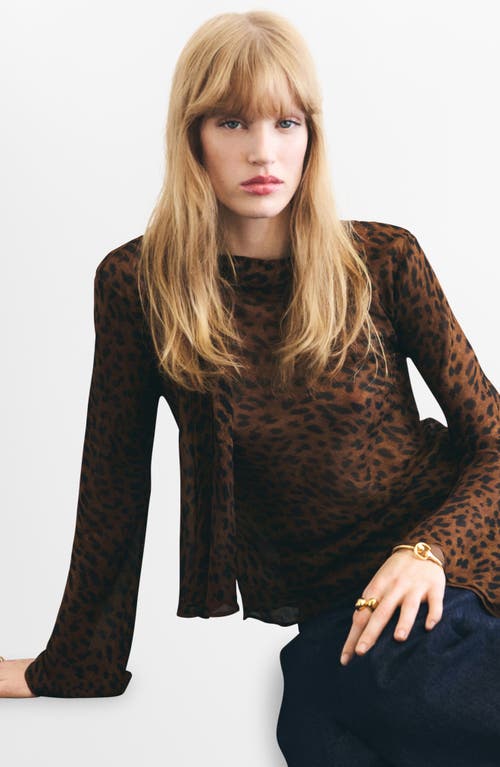 Mango Valeria Print Tie Neck Top In Brown
