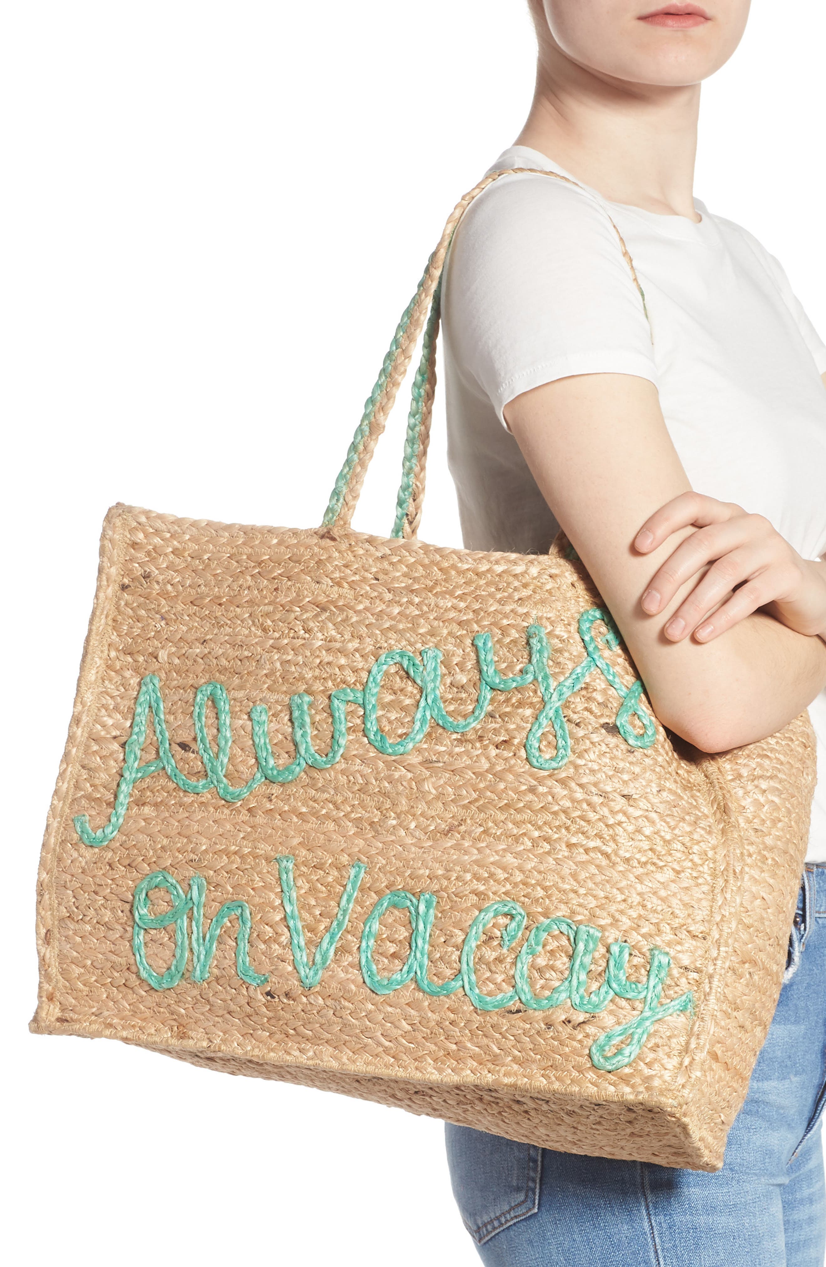 Shiraleah Always on Vacation Jute Tote, Alternate, color, 