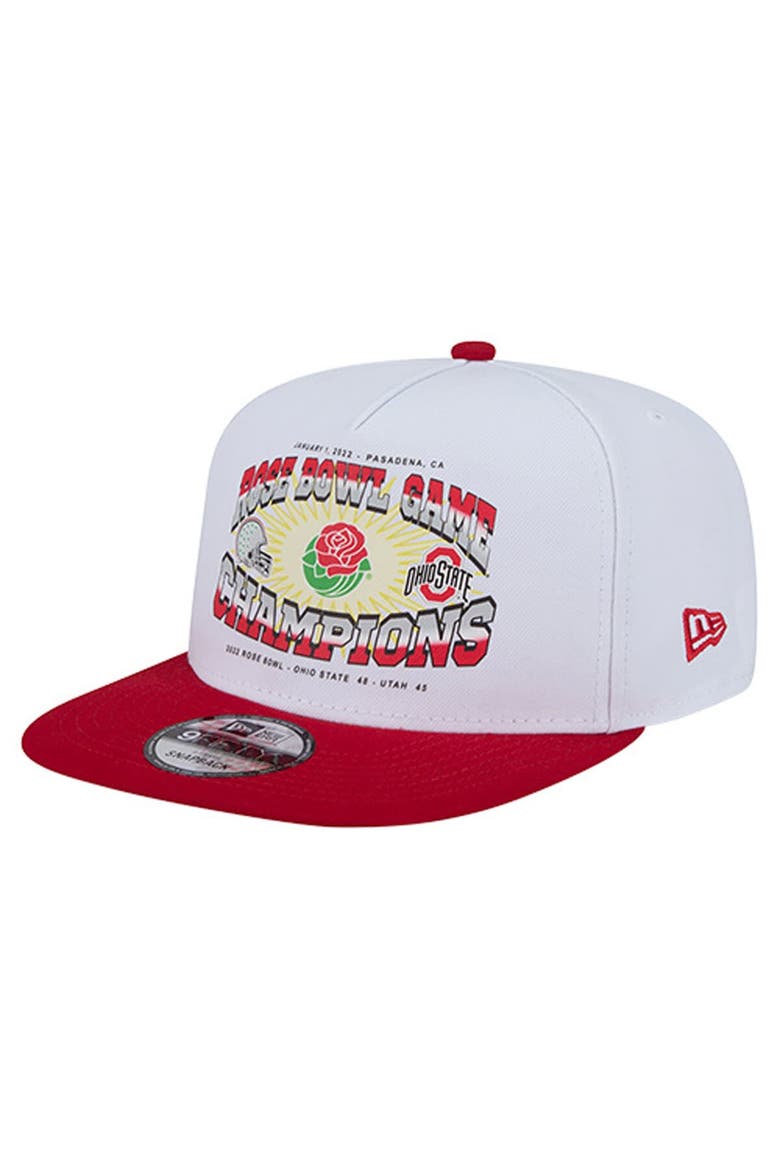 Men's New Era White/Scarlet Ohio State Buckeyes Retro 2022 Rose Bowl Champions 9FIFTY A-Frame Snapback Hat, Main, color, White