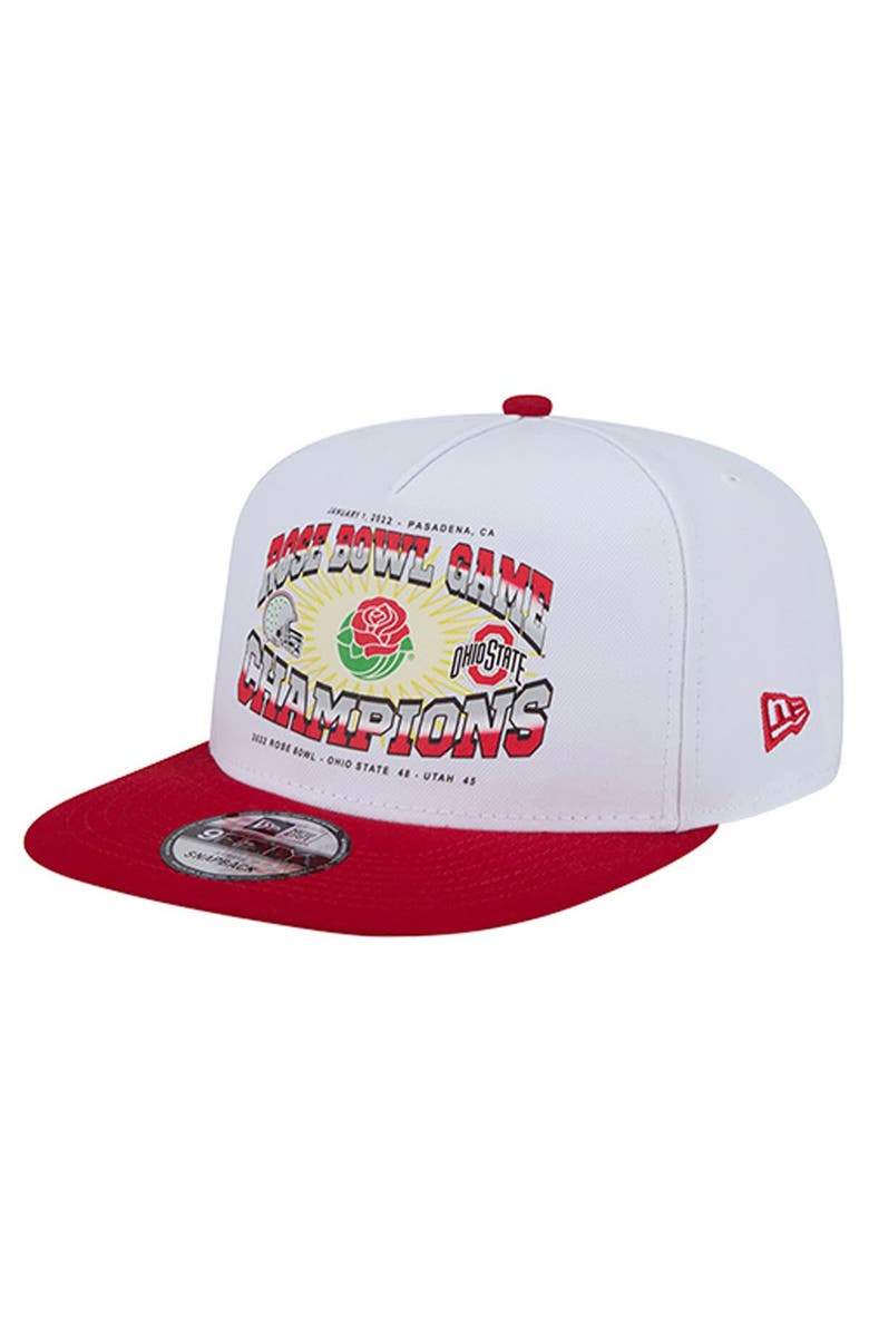 New Era Men's New Era White/Scarlet Ohio State Buckeyes Retro 2022 Rose Bowl Champions 9FIFTY A-Frame Snapback Hat, Main, color, White