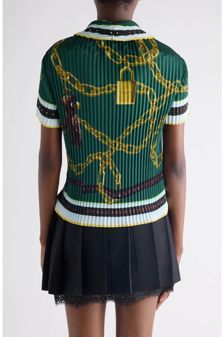 Chain Print Pleated Top, Alternate, color, GREEN