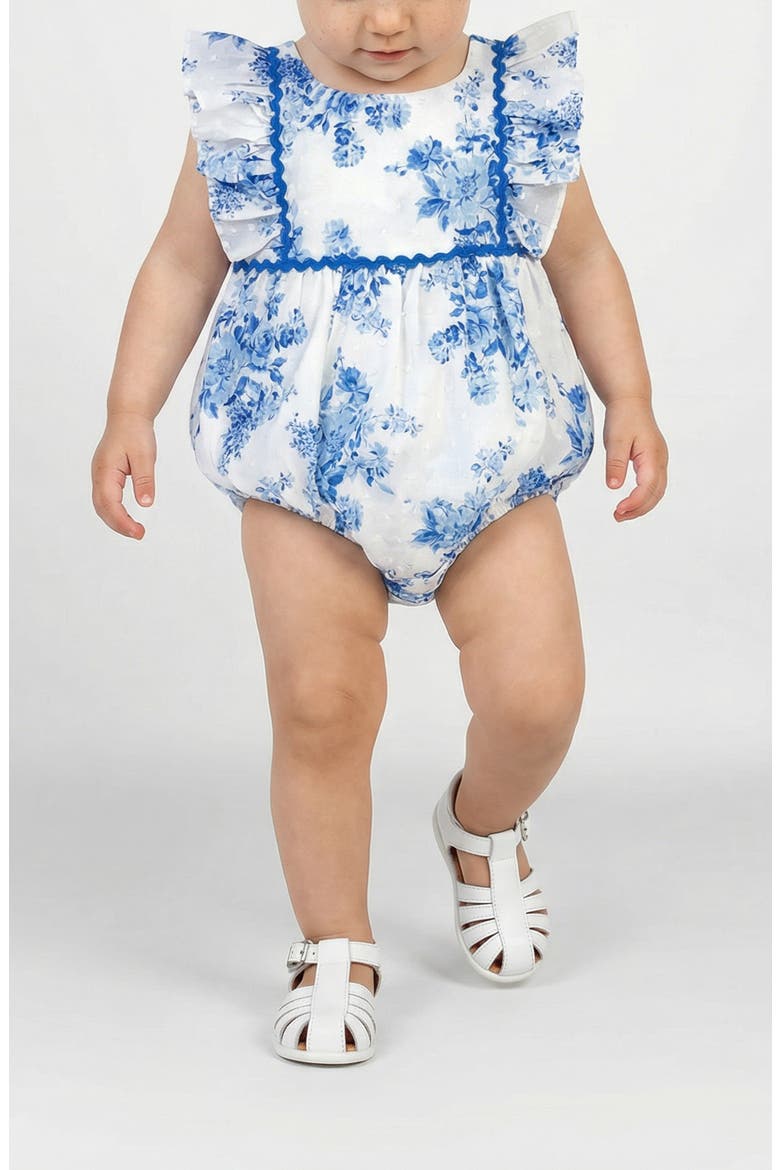 Floral Toile Clip Dot Romper, Alternate, color, BLUE/ WHITE
