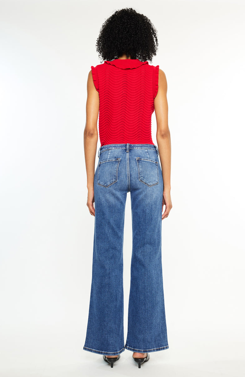 Kancan Ita Mid Rise Wide Flare Jeans In Blue