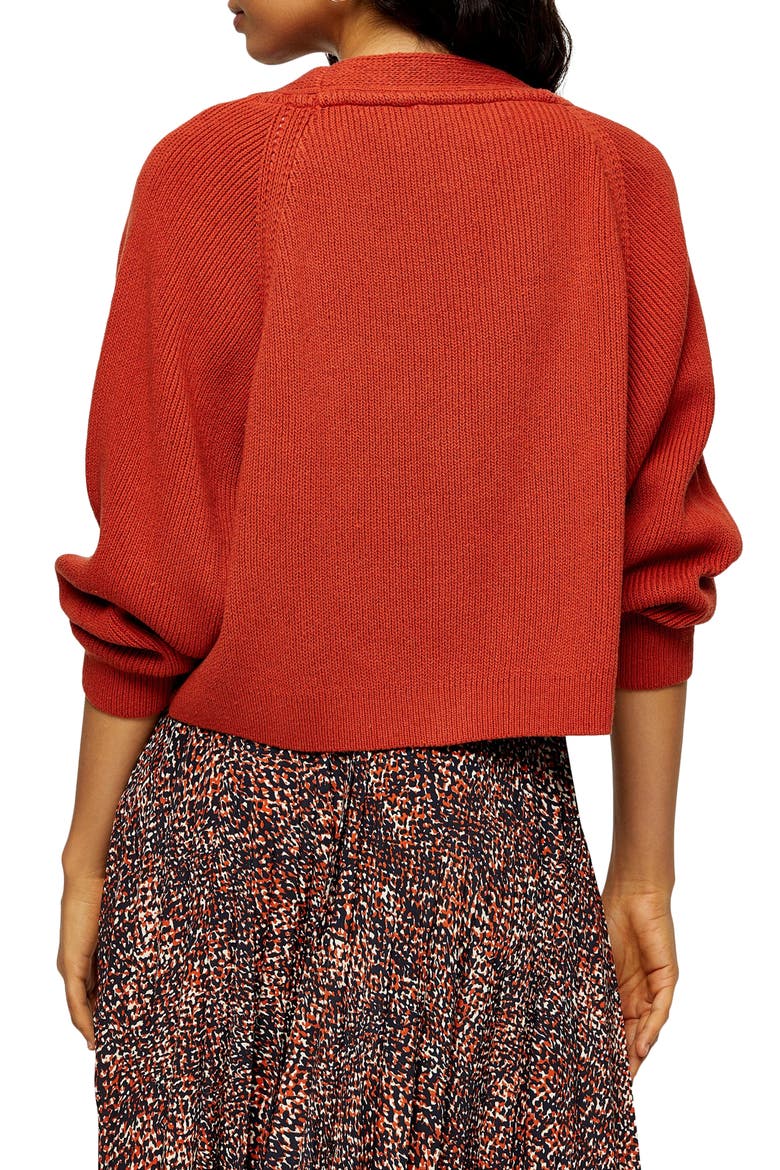 V-Neck Cropped Cardigan, Alternate, color, ORANGE