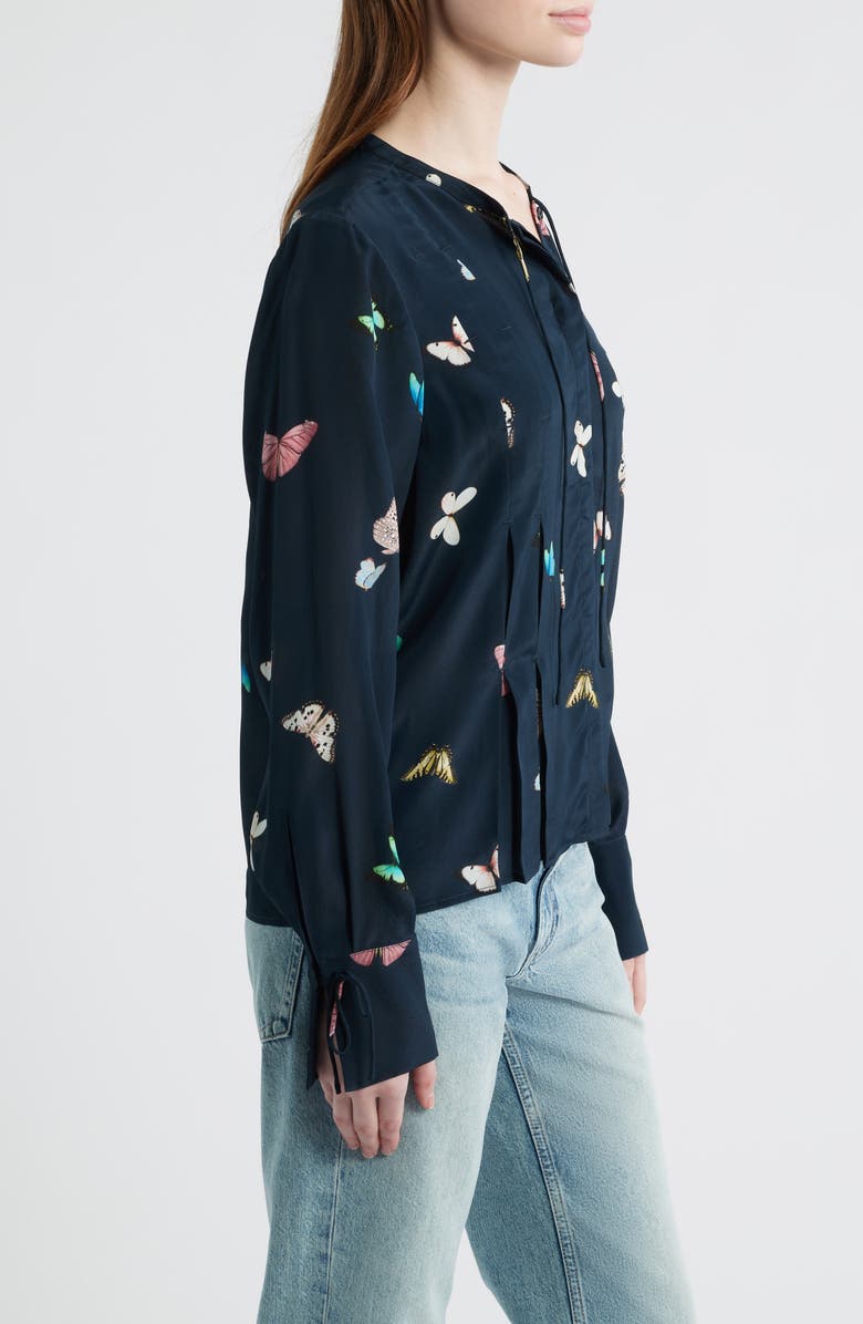 rag & bone Arden Print Pleated Top, Alternate, color, Black Butterfly
