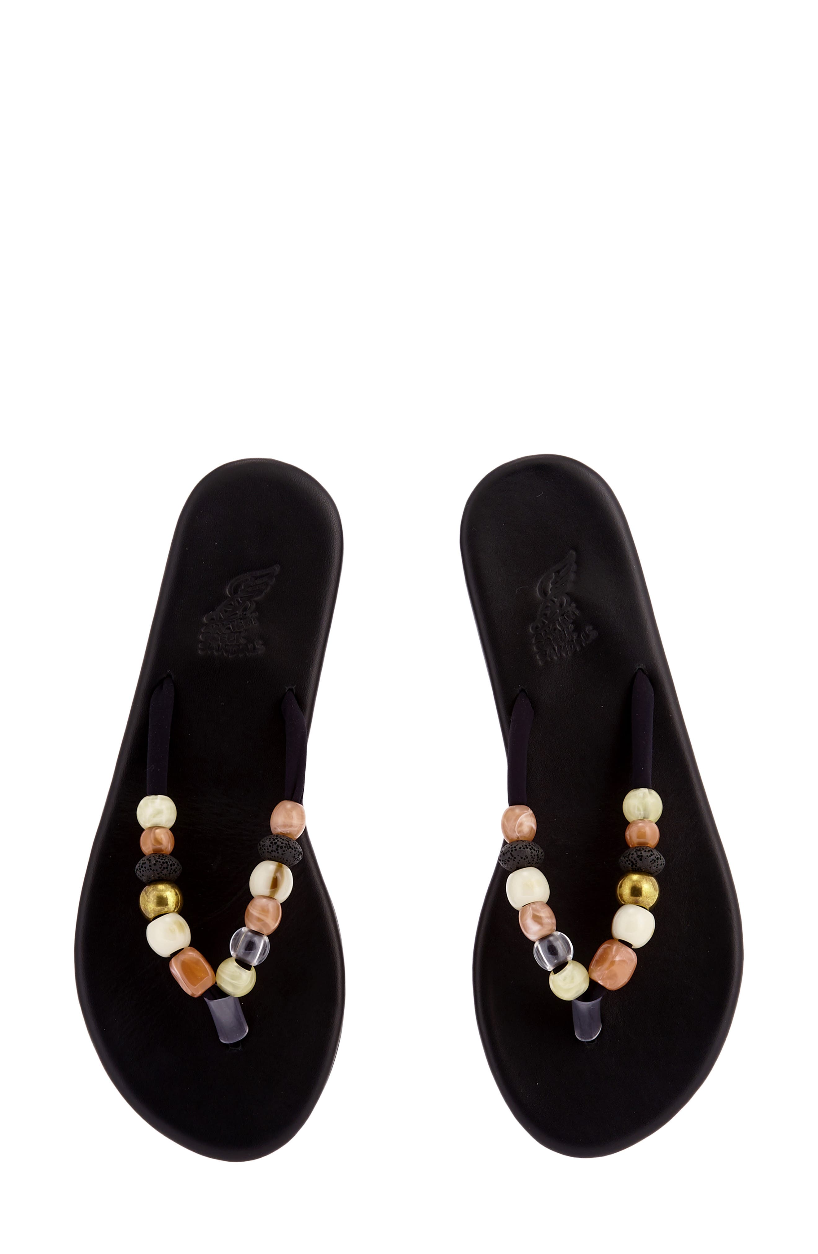 Ancient Greek Sandals Saionara Beaded Flip Flop, Alternate, color, Black