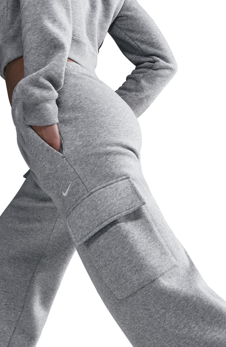 Nike Sportswear Phoenix Fleece Wide Leg Cargo Sweatpants, Alternate, color, Dark Grey Heather/ Sail