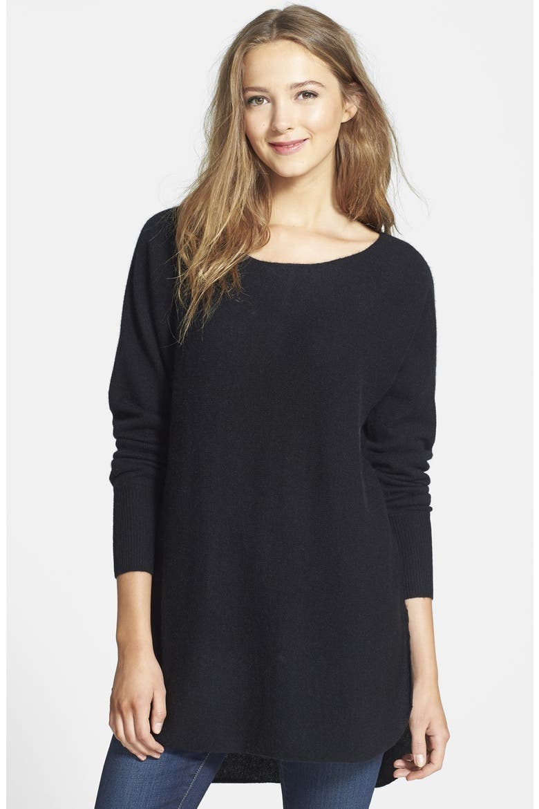 Cashmere Shirttail Sweater, Main, color, BLACK