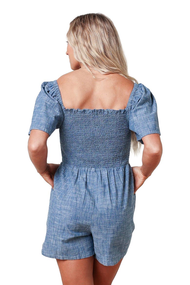 Women's Organic Smocked Chambray Romper, Alternate, color, Chambray