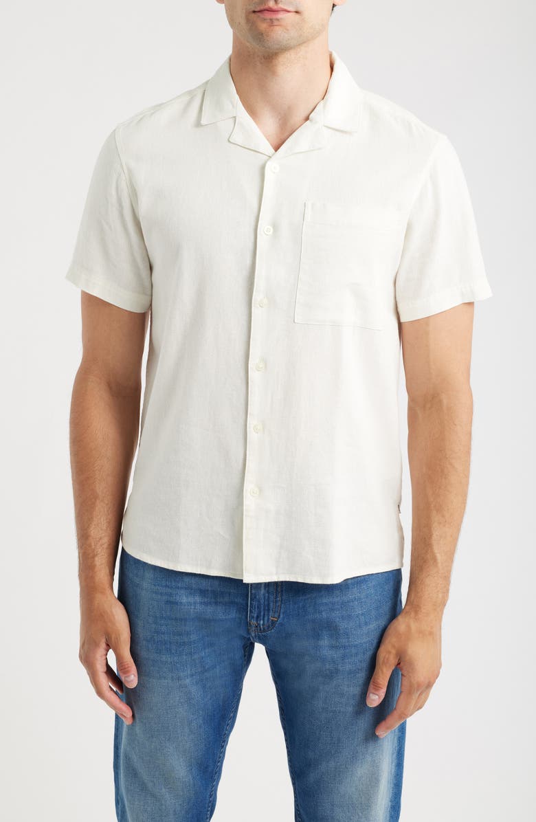 !SOLID Allan Solid Linen Blend Camp Shirt, Main, color, Off White