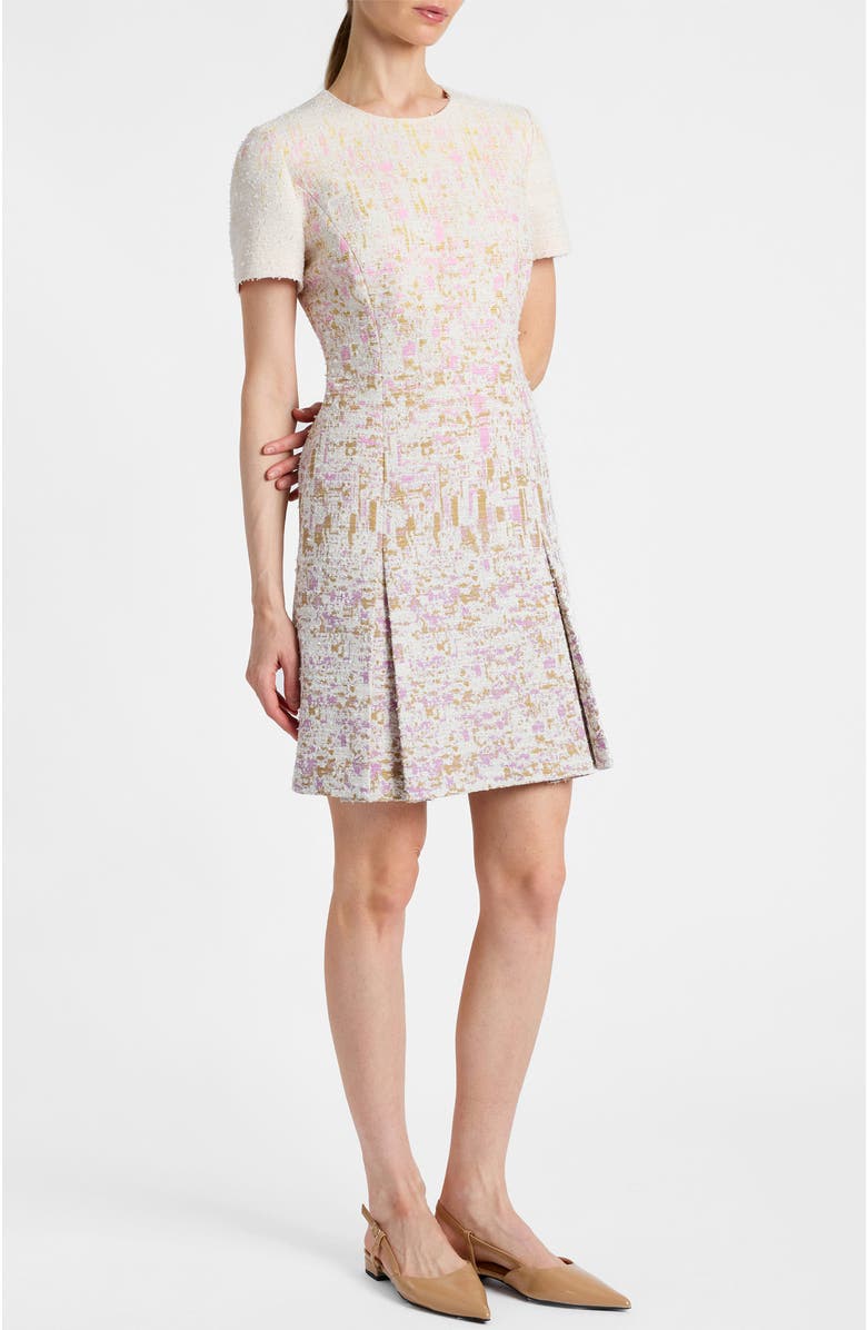 Santorelli Indira Short Sleeve A-Line Dress in Ombré Jacquard, Alternate, color, Pearl