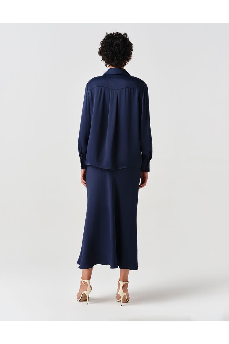 Esther Collared Satin Shirt, Alternate, color, Navy