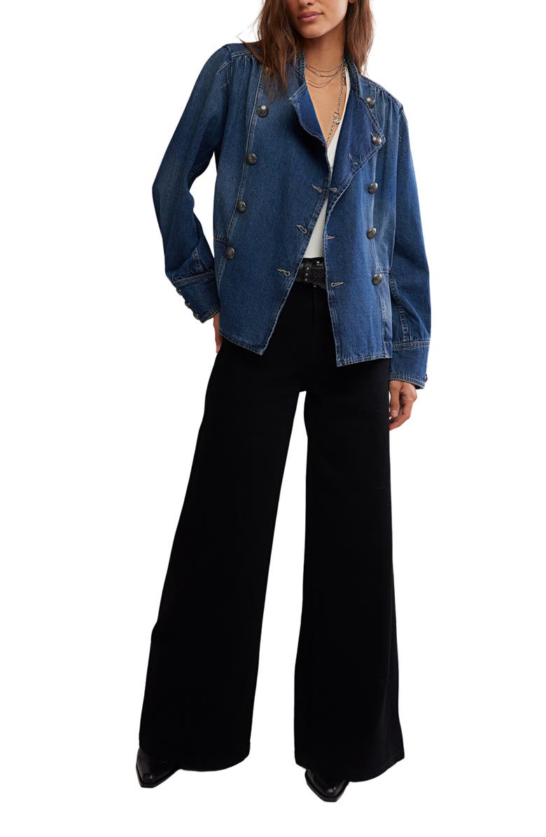 Free People Imogene Double Breasted Denim Jacket, Alternate, color, Ensign Wash