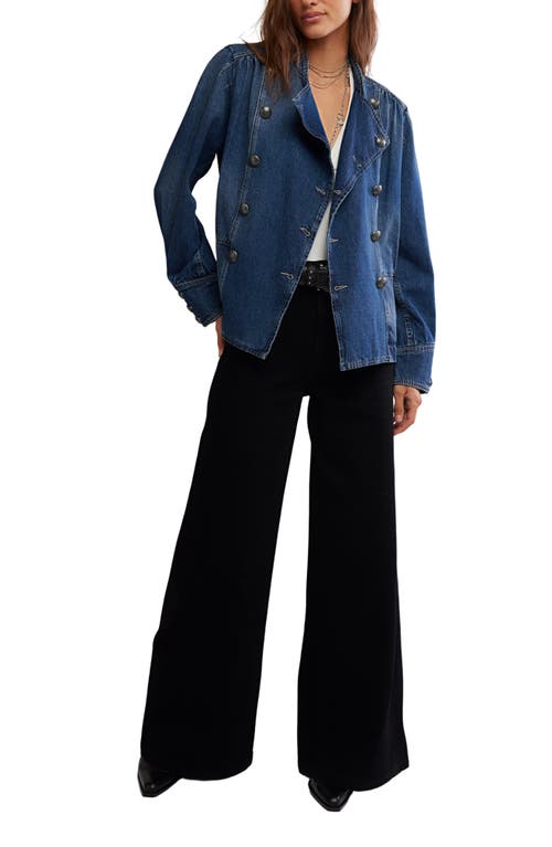 Free People Imogene Double Breasted Denim Jacket In Blue