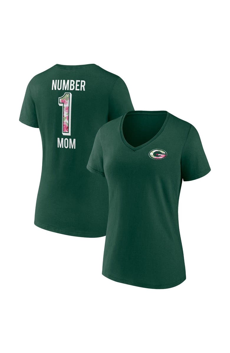FANATICS Women's Fanatics Branded Green Green Bay Packers Plus Size Mother's Day #1 Mom V-Neck T-Shirt, Main, color,