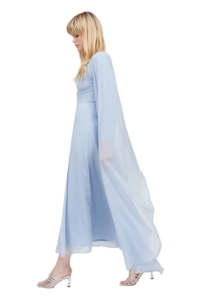 Modest Ruffle Mesh Dress Maxi, Alternate, color, CHOCOLATE