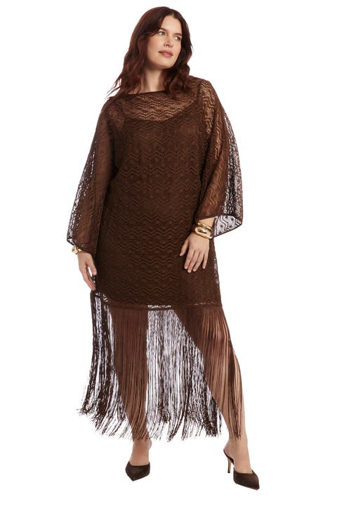 Lace Kimono Dress with Fringe