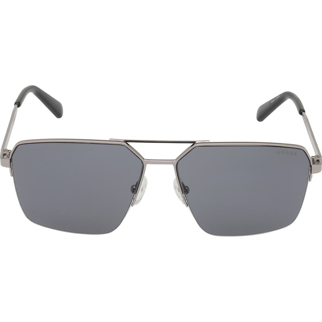 Shop Guess 59mm Navigator Sunglasses In Shiny Gunmetal/smoke