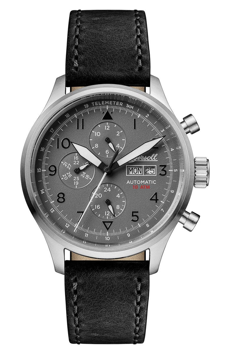 Ingersoll Bateman Automatic Multifunction Leather Strap Watch, 45mm, Main, color, 