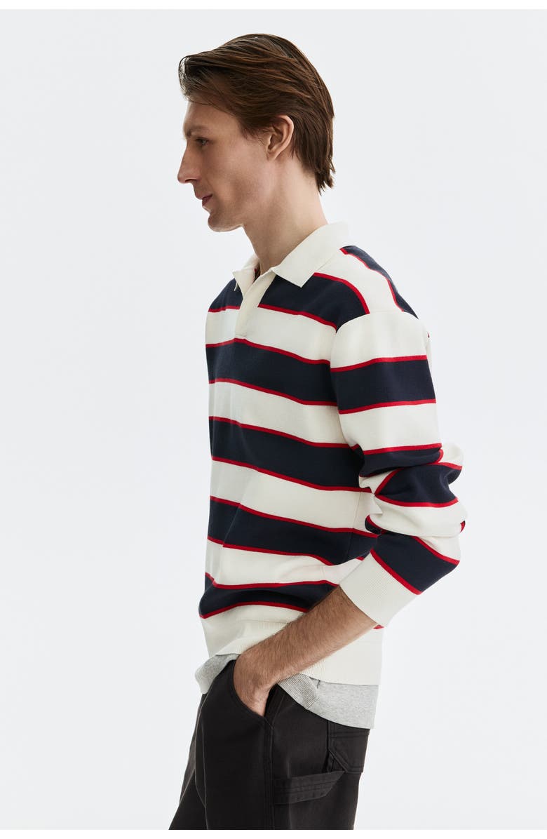 H&M Relaxed Fit Polo Shirt, Alternate, color, Navy Blue/Striped