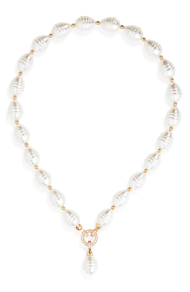 Tasha Faux Pearl Pendant Collar Necklace, Main, color, Gold Ivory